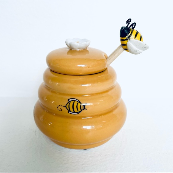 Honey Miel Honey Pot and Dipper Ceramic - Picture 3 of 10